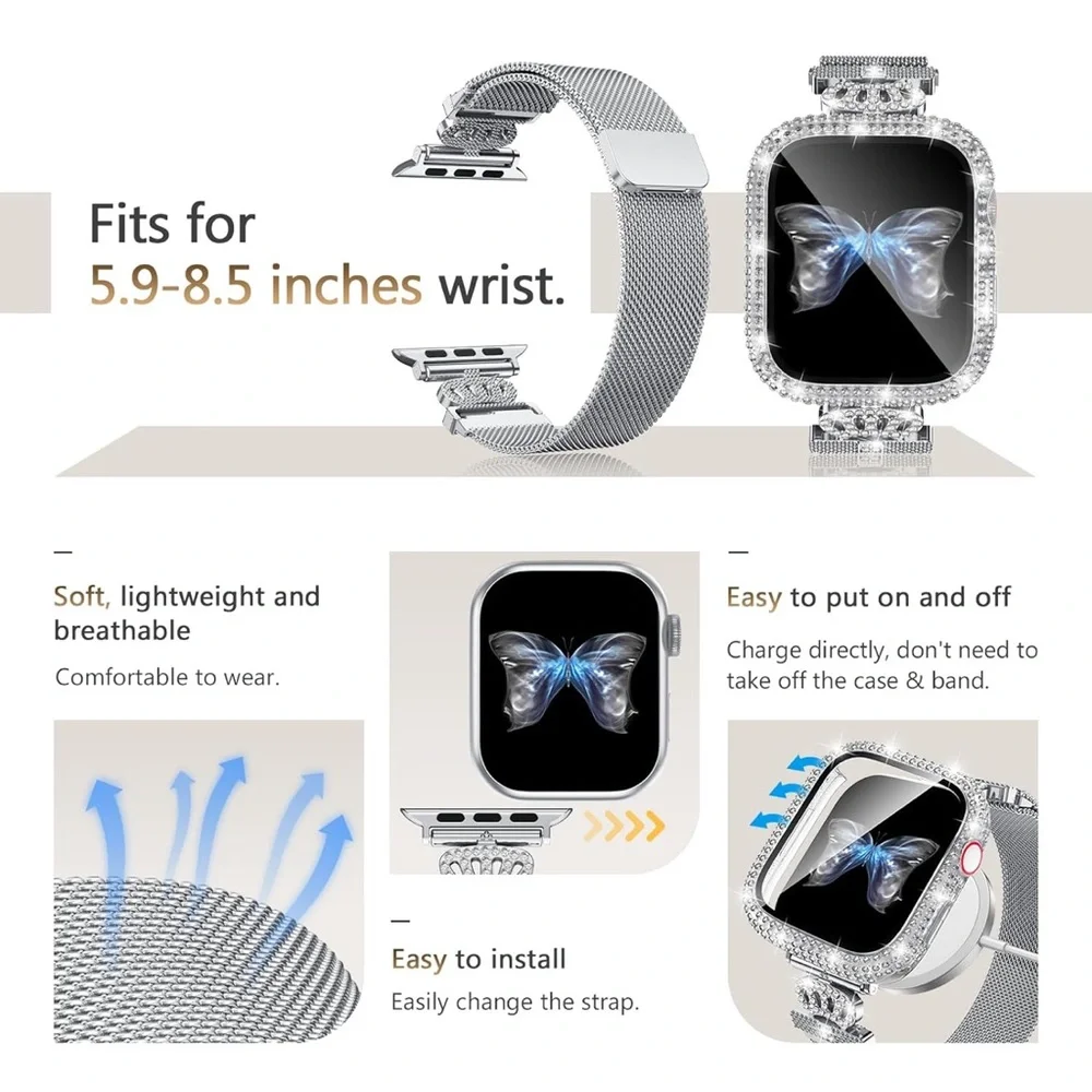 NIP Goton Bling Waterproof Case & Magnetic Band Compatible with Apple Watch 40mm
